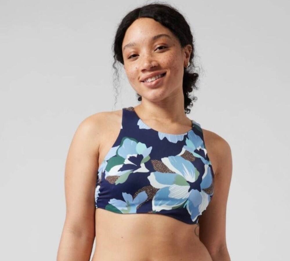 Athleta Maldives Bra Cup Bikini Top 34 B/C Blue Floral Underwire NWOT